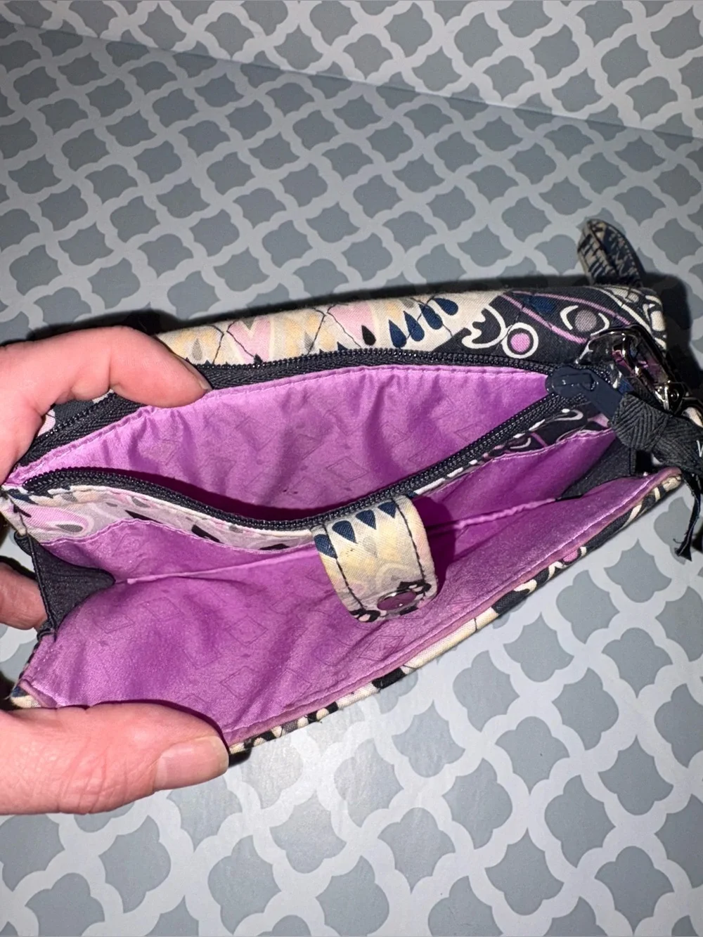 RFID-blocking Vera Bradley Pink, Navy & Cream Quilted Wristlet